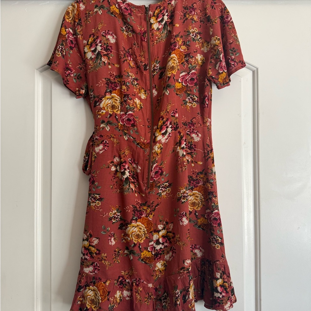 Xhilaration Rust Floral Wrap Mini Dress - Picture 2 of 9